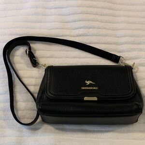 Black Leather Crossbody Bag with Gold Accents​​